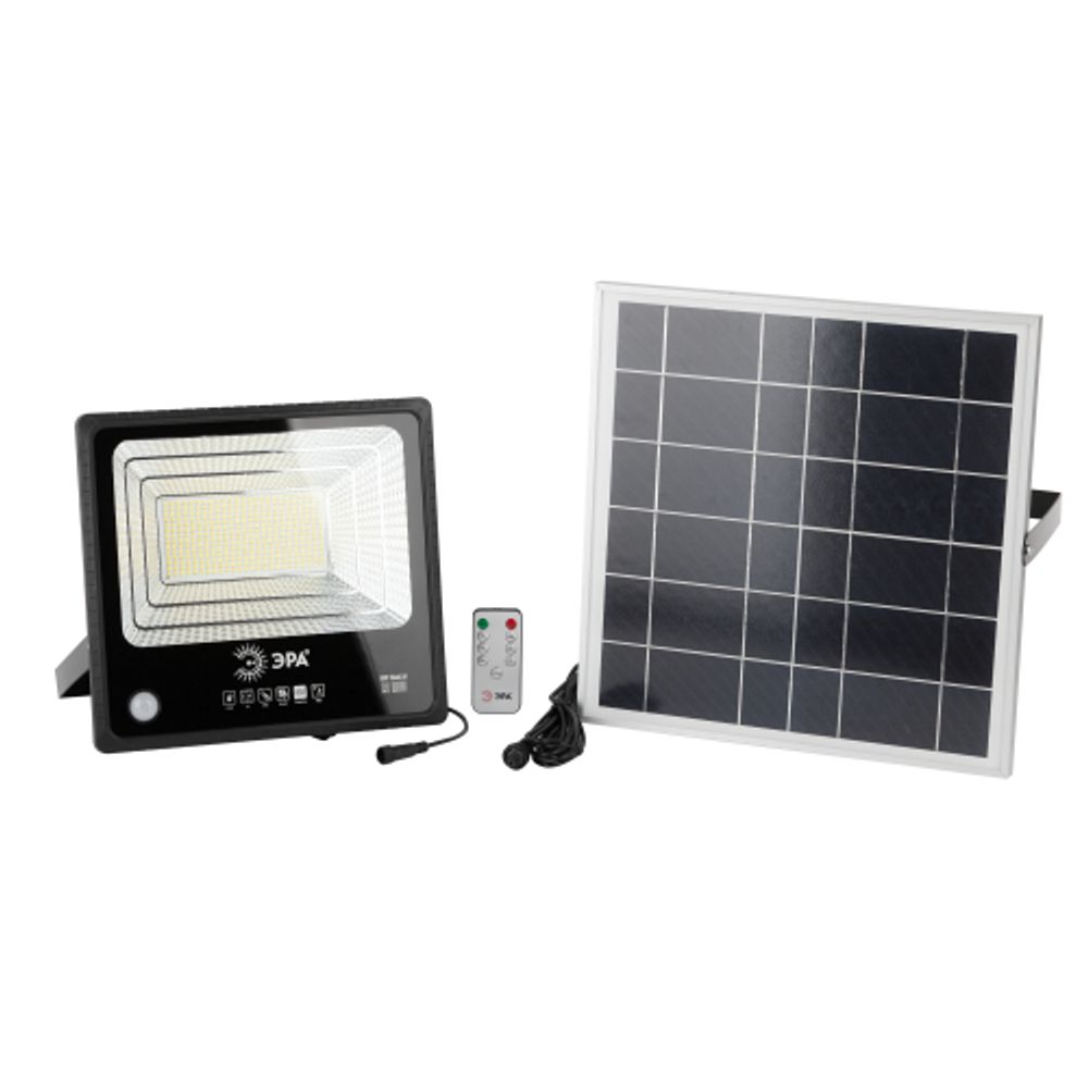 Прожектор ЭРА ERAPRO-150 светодиодный уличный на солнечной батарее 150 Вт 1500 Лм 5000K с датчиком движения ПДУ IP65 | Уличное освещение на солнечных батареях