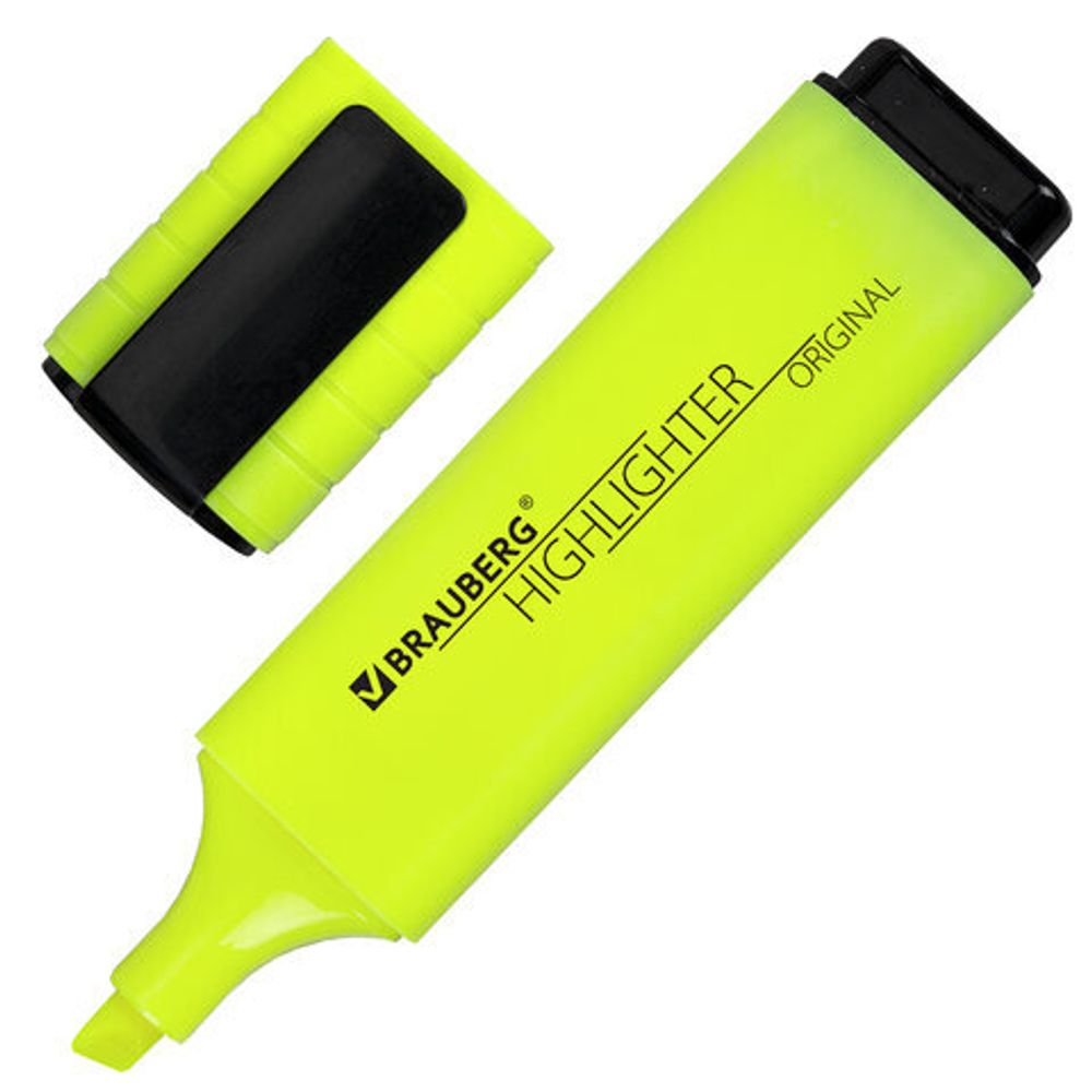 Текстовыделитель BRAUBERG "ORIGINAL NEON", ЖЕЛТЫЙ, линия письма 1-5 мм, 152211
