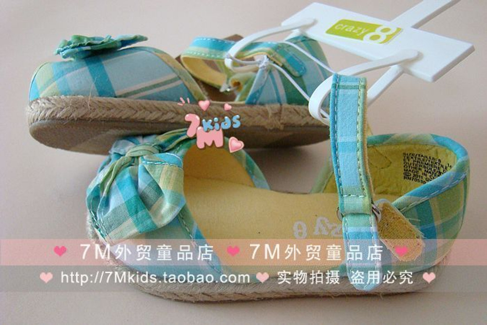 Сандалии детские на липучке в клетку с бантом