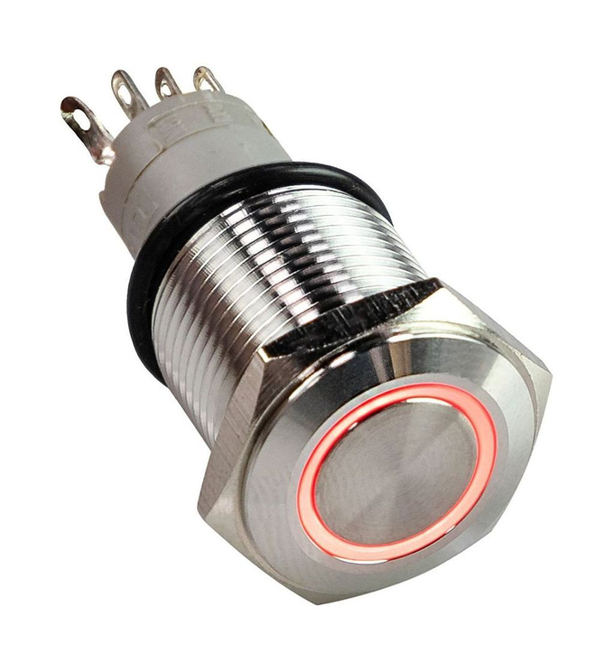Кнопка с фиксацией 12 В 3А, OFF-ON 5P, D16 красная подсветка