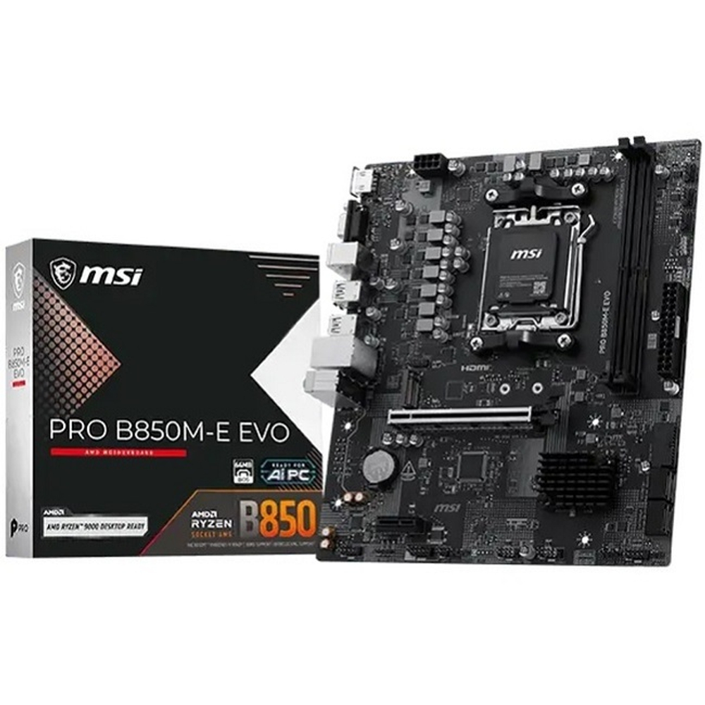 Материнская плата MSI PRO B850M-E EVO (AM5/AMD B850/2xDDR5/PCI-Ex16/2xM.2/SB7.1/GLAN/DisplayPort/HDMI/mATX)