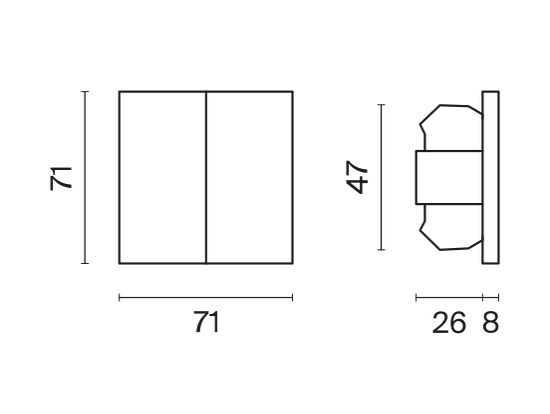 Перекрестный переключатель встраиваемый VOLTUM S70 двухклавишный 10А, (черный матовый)