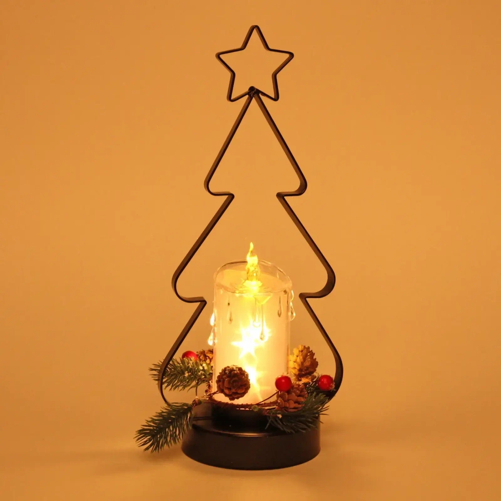 Сувенир с подсветкой «Ёлочка со свечой» 15*32 см, чёрный