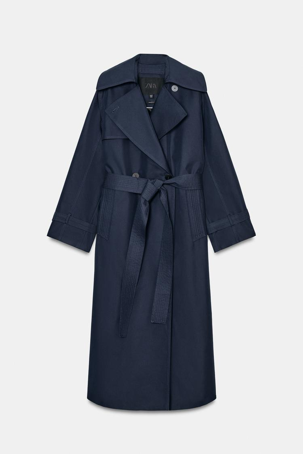 ZARA ТРЕНЧ ОВЕРСАЙЗ С ПОЯСОМ — ZW COLLECTION, СИНИЙ