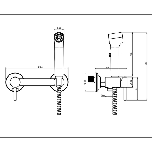 Гигиенический душ Azario Dies со смесителем, керамический картридж, шланг 150 см, сатин (AZ-KFX04BN)