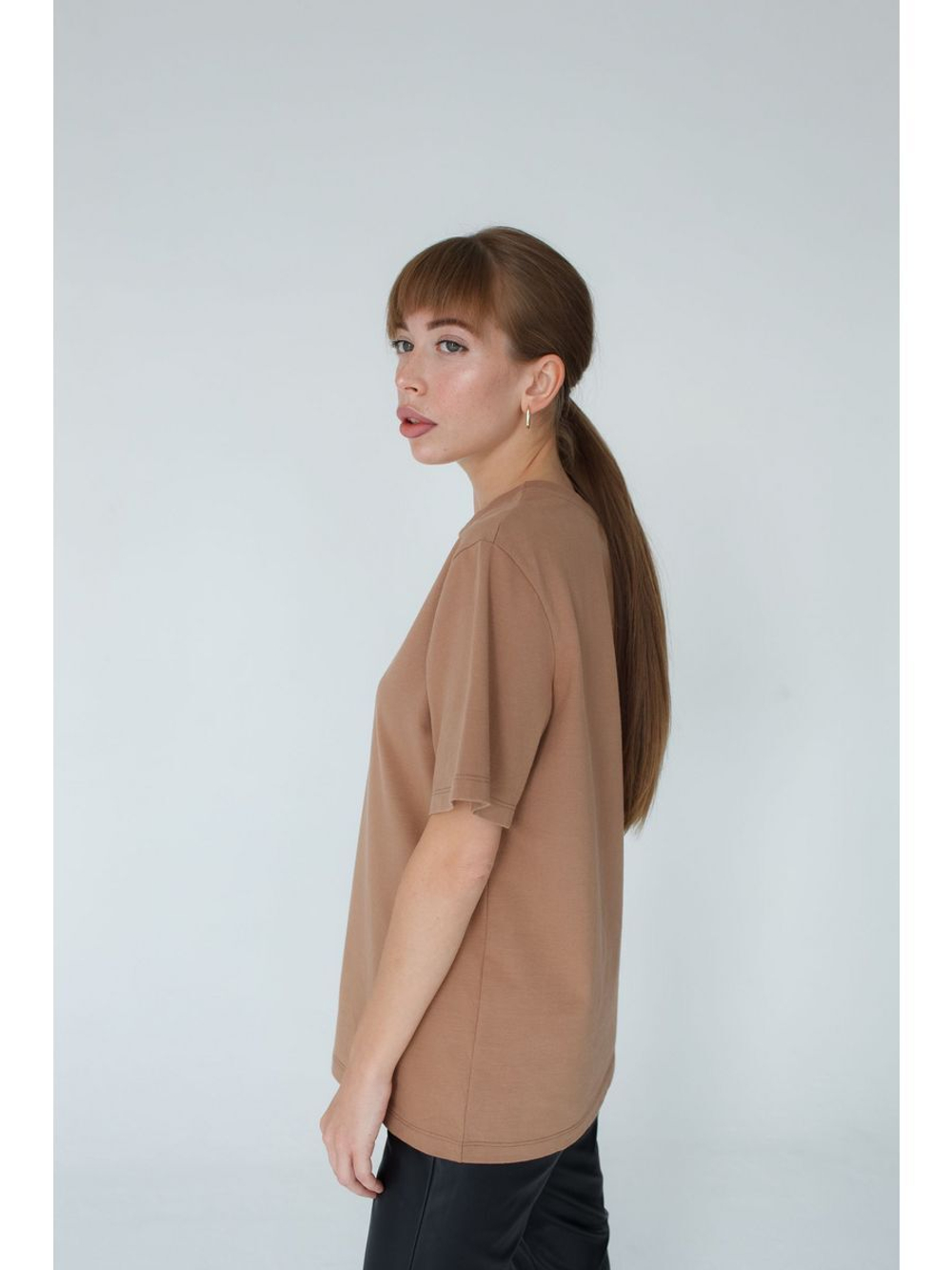 Футболка унисекс бежевая повседневная базовая оверсайз