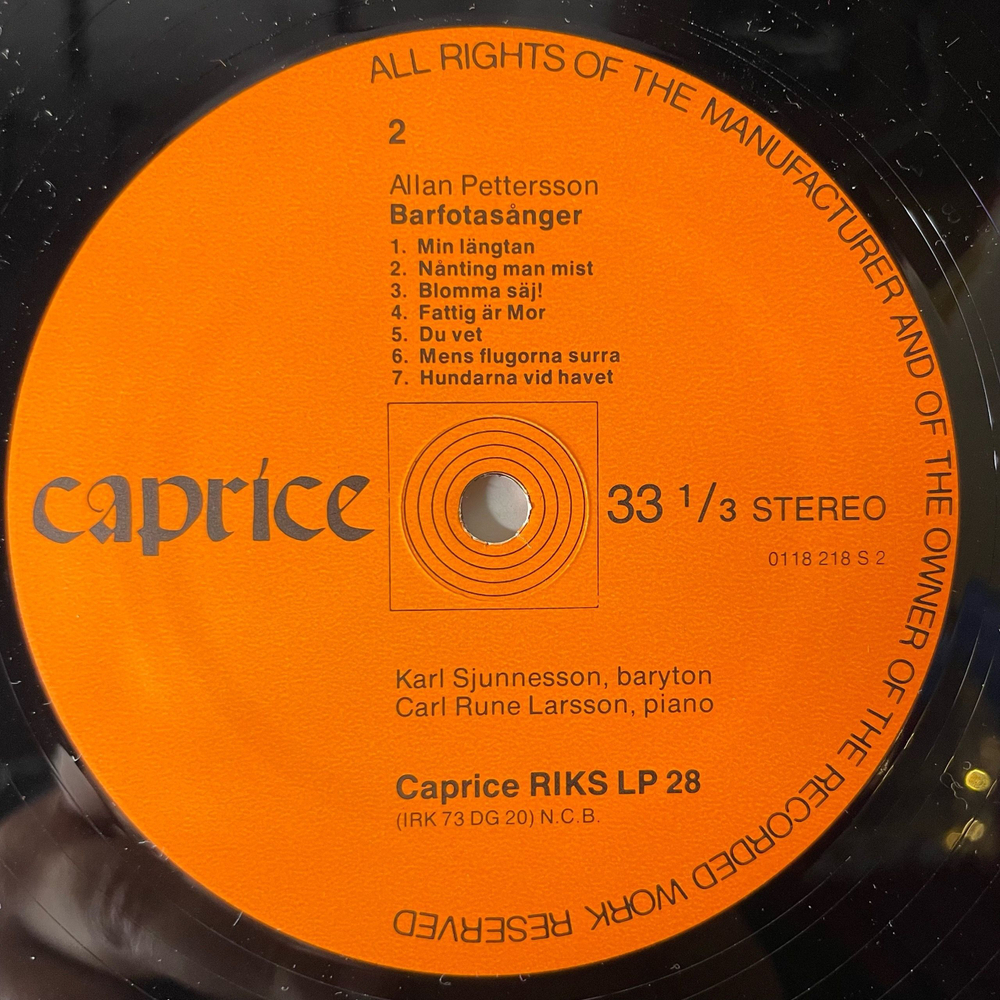 Винтажная виниловая пластинка LP Allan Pettersson, Barfotasanger, Sonater For 2 Violiner (Швеция 1974)