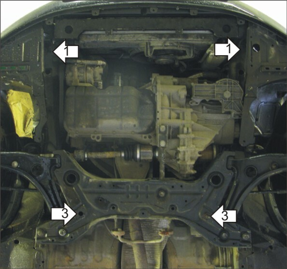 Защита картера Двигателя, КПП. 2 мм, Сталь. для Mitsubishi Colt 2004-2008 MOTODOR.01312