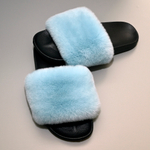 Шлепки из меха кролика рекс "Голубой"