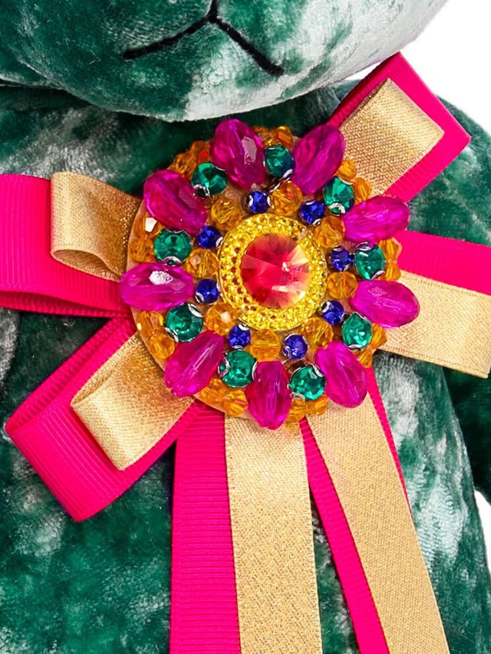 Мягкая игрушка Медведь БернАрт изумрудный с брошкой 30см