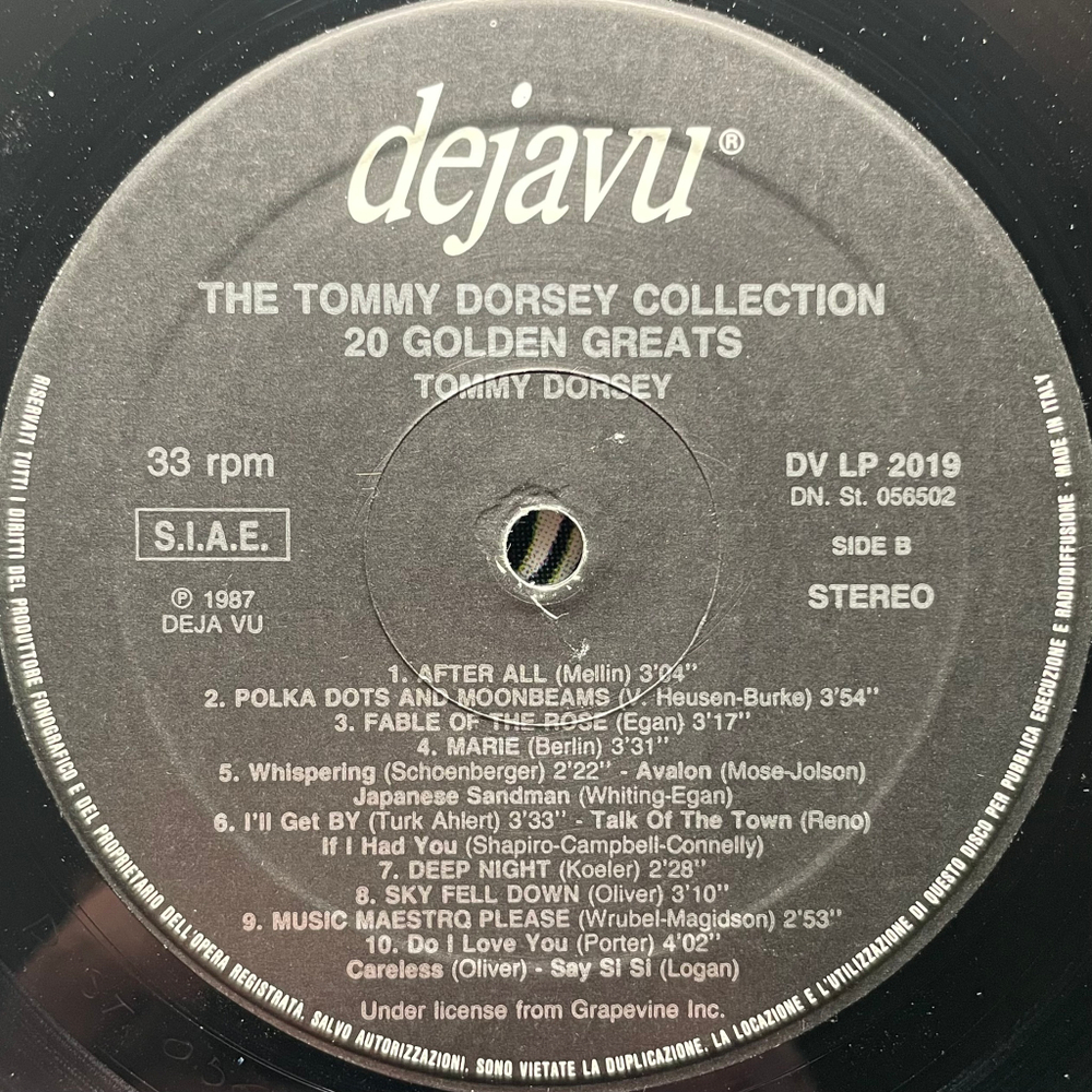 Tommy Dorsey ‎– The Tommy Dorsey Collection - 20 Golden Greats (Италия 1987г.)