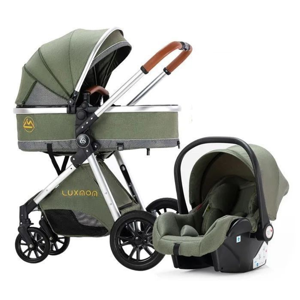Коляска-трансформер с автолюлькой 3в1 LUXMOM V9 оливковый