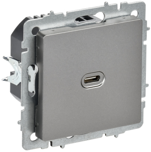 BRITE Розетка USB C 65Вт высокоскоростная зарядка РЮ12-1-БрС сталь IEK