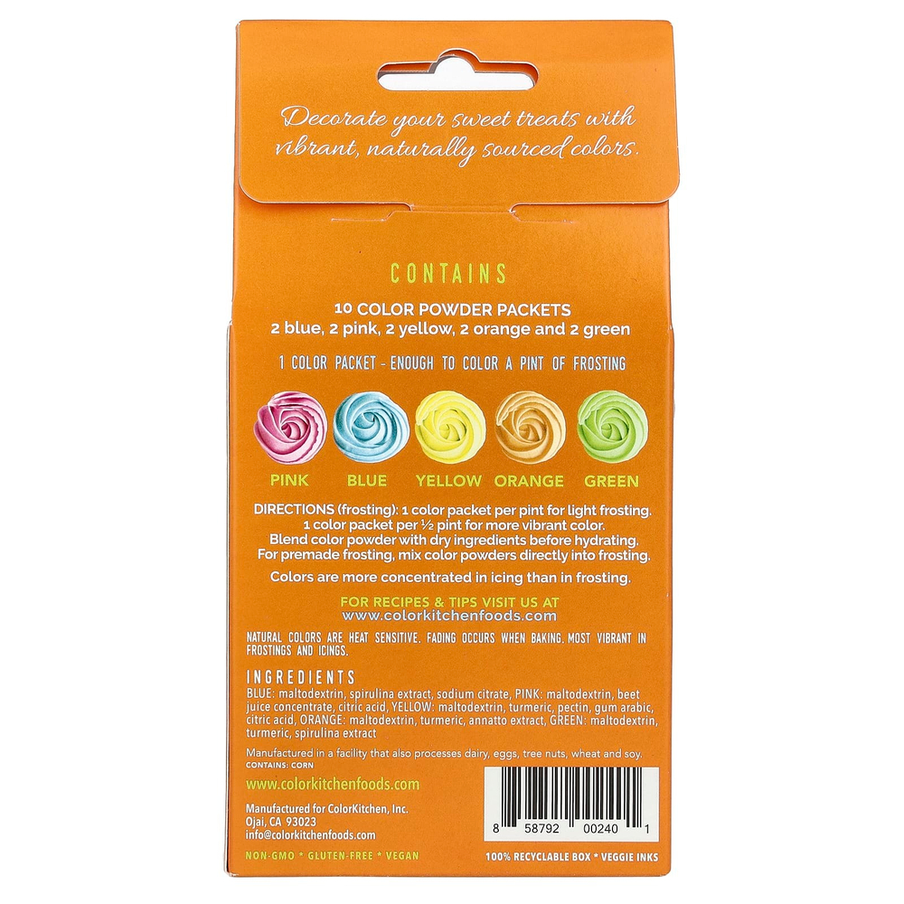 ColorKitchen, Пищевые красители от природы, многоцветные, 10 цветных пакетиков по 3 г (0,11 унции)