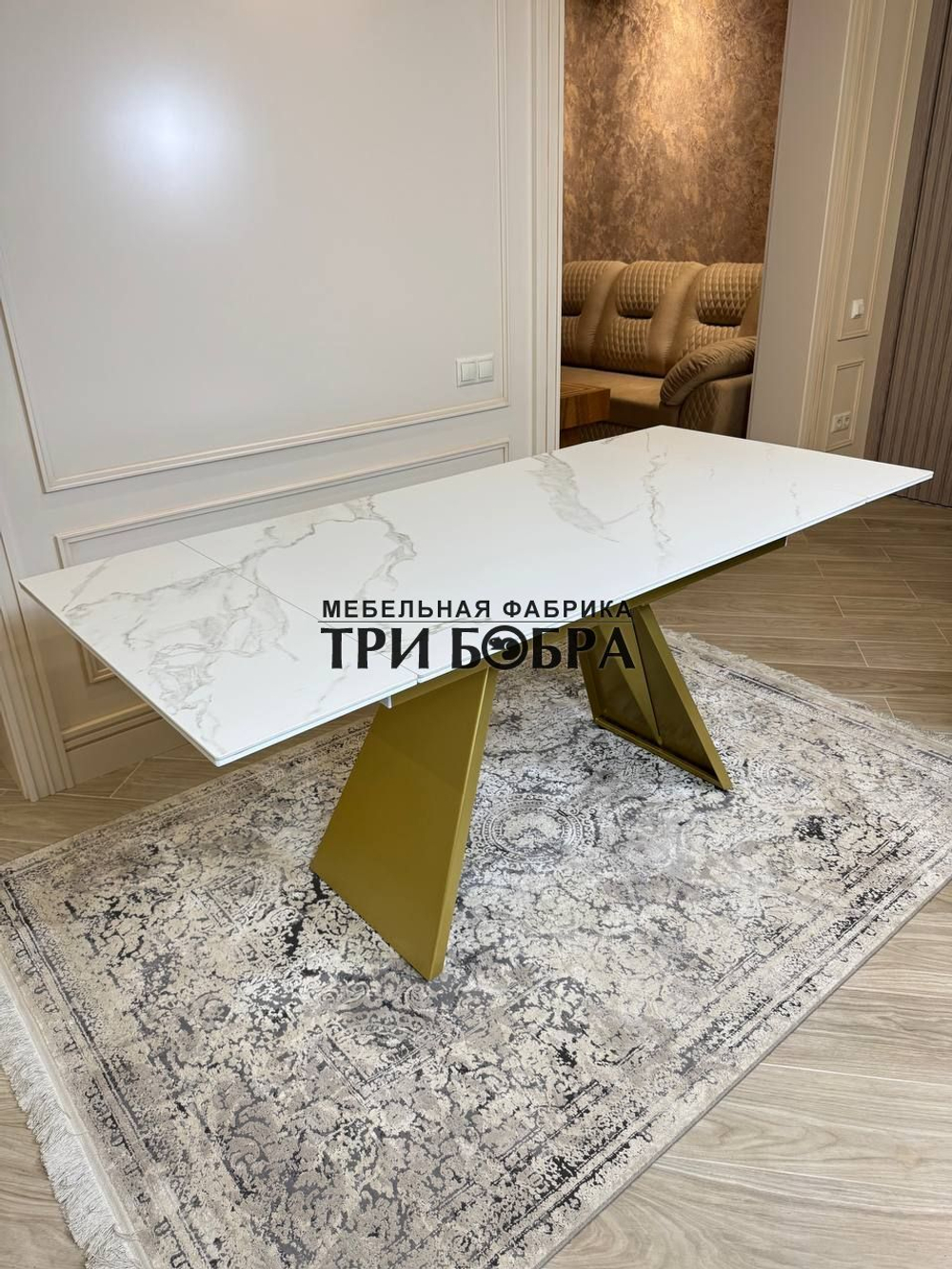 Кухонный раскладной стол "Хилтон", белый мрамор