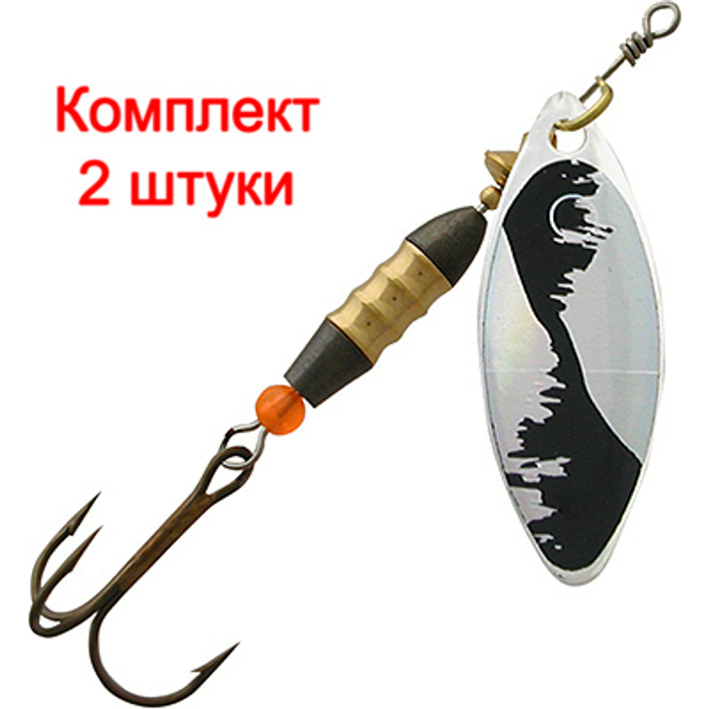 Блесна для рыбалки AQUA LONG 04,0g, лепесток № 1, цвет LO-20 (серебро, желтый, черный), 2 штуки в комплекте