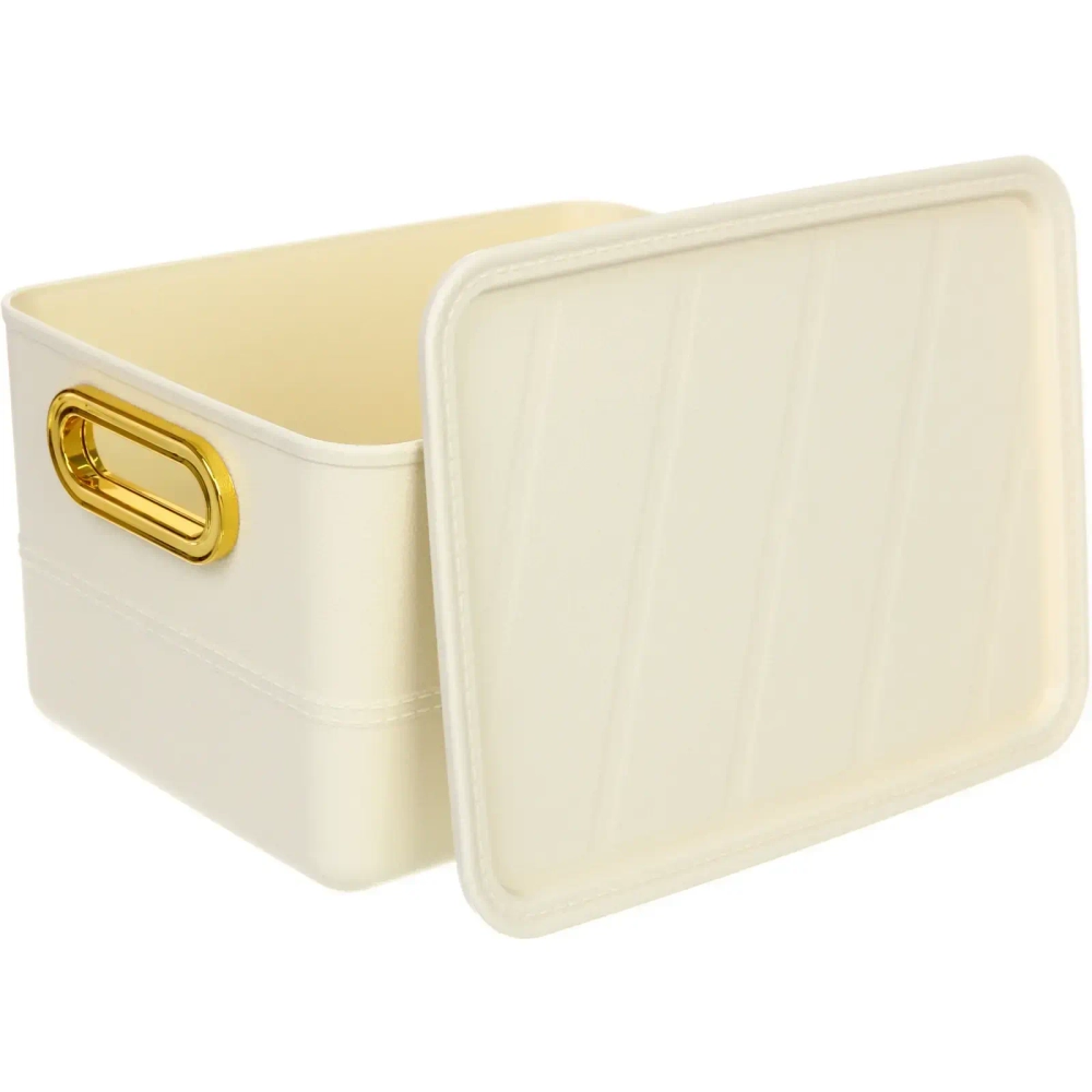 Корзина для хранения с крышкой «ОКСФОРД», цвет молочный, 27.6*20.5*15.2см