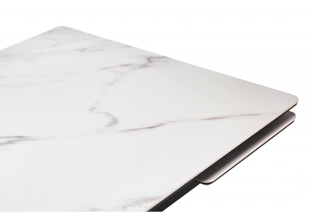 Керамический стол Woodville Мэриан 120(180)х80 snow alpin white, черный, ножки черные