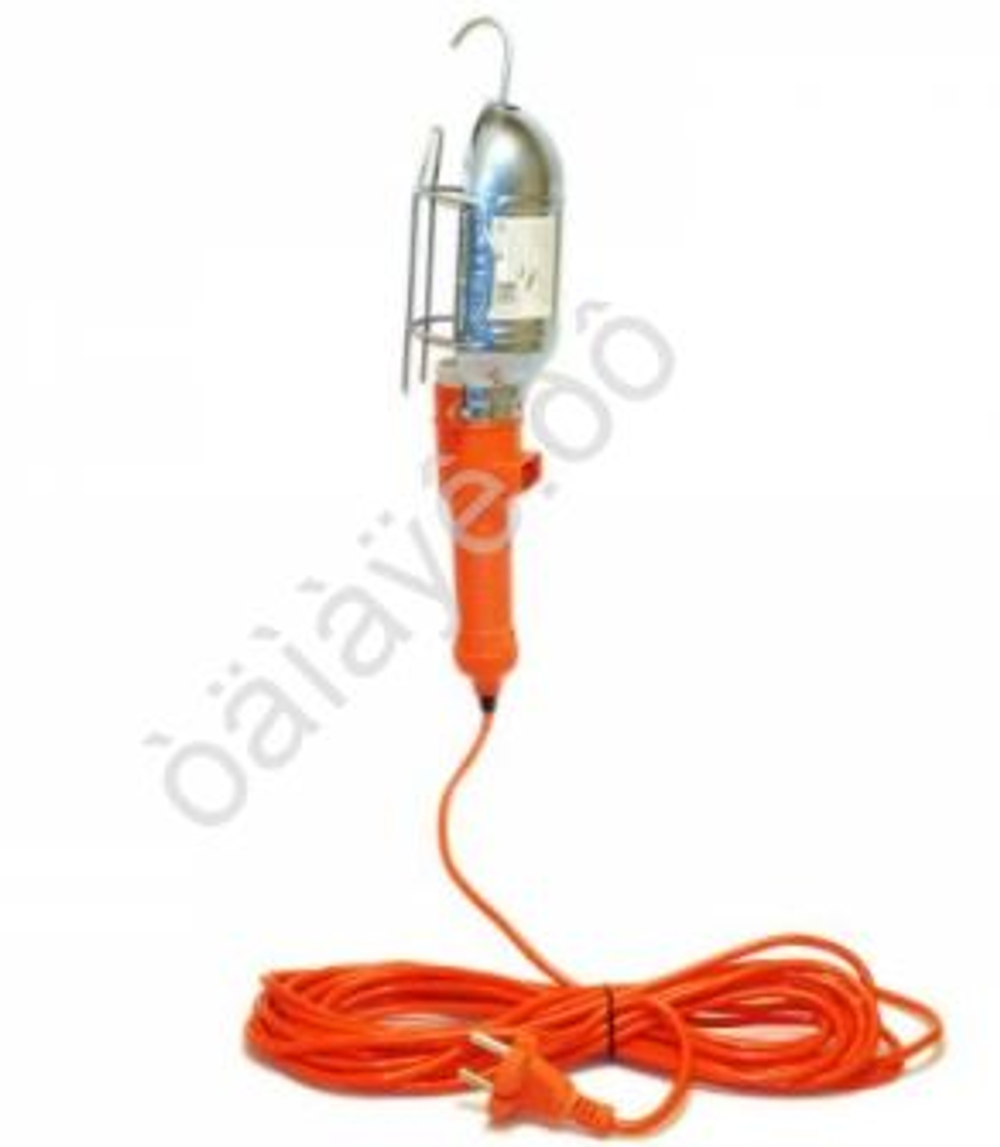 Фонарь-переноска 220В гаражная (без ламп) (шнур 15м) оранжевая с крючком для подвешивания М5 22015