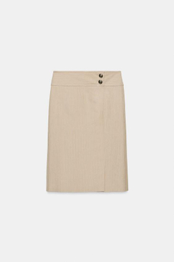ZARA ЮБКА ПРЯМОГО КРОЯ В ПОЛОСКУ — ZW COLLECTION, БЕЖЕВЫЙ