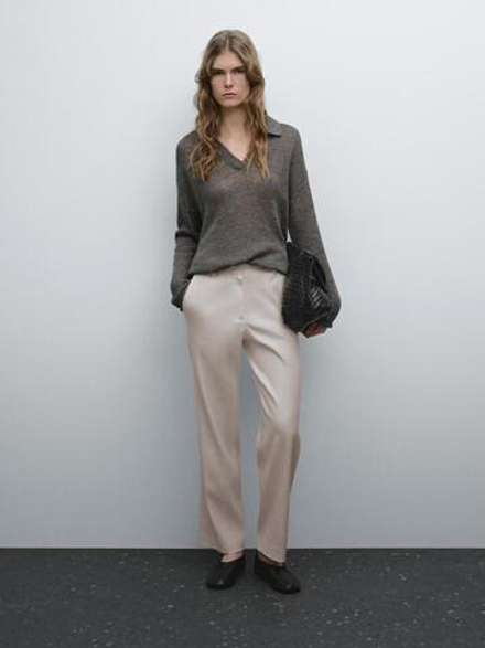 Massimo Dutti Эластичные брюки из смесового льна, дымчатый