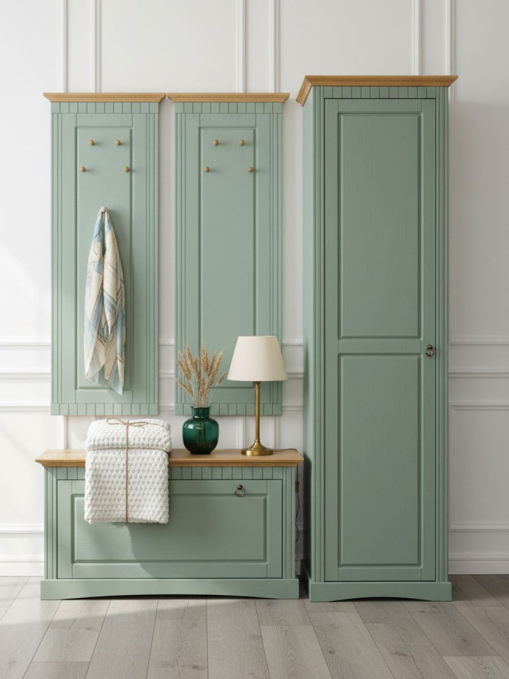 Шкаф для одежды, 58х41х179, Неаполь, распашной, в прихожую, ванную, спальню, деревянный, зеленый, Dipriz
