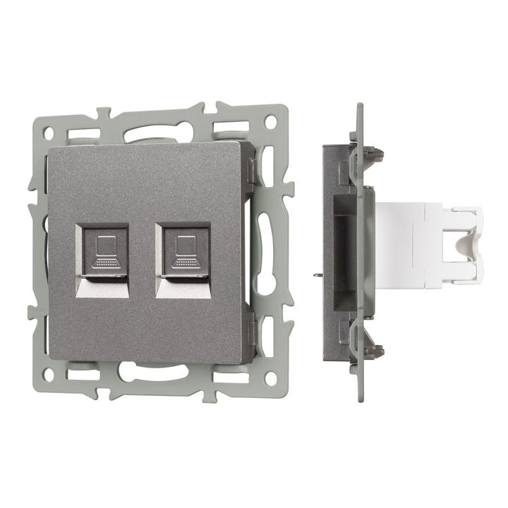 Механизм компьютерной розетки двойной SCT-MPC2-PL-GR (RJ-45, CAT6) Arlight 045338