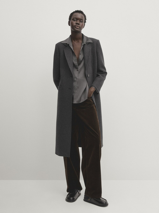 Massimo Dutti Атласная рубашка с вырезами, мягкий серый