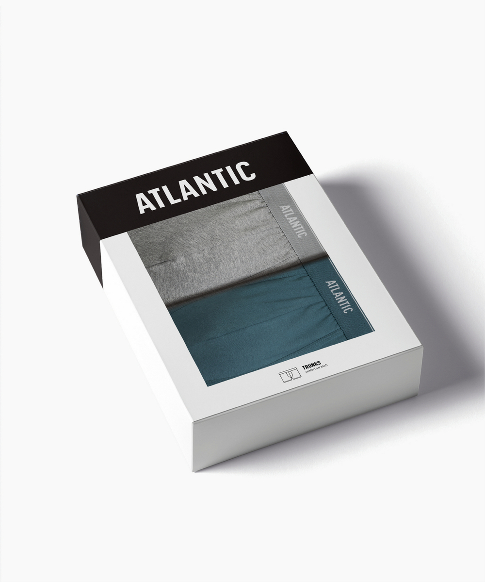 Мужские трусы шорты Atlantic, набор из 2 шт., хлопок, серый меланж + морская волна, 2RMH-011