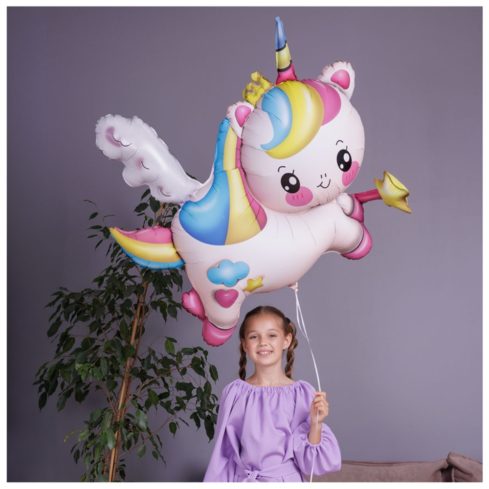 Фольгированный шар-фигура «Единорог летающий», 122 см