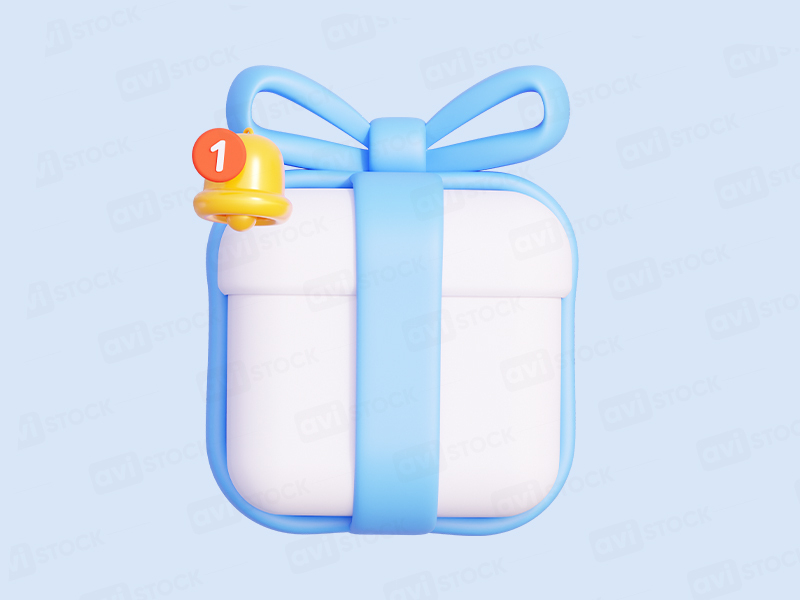 Белый подарок с голубым бантом и уведомлением