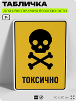 Табличка для обеспечения безопасности "Токсично", для производства, предприятия, организаций, 40х30 см, Silver Plane x Айдентика Технолоджи