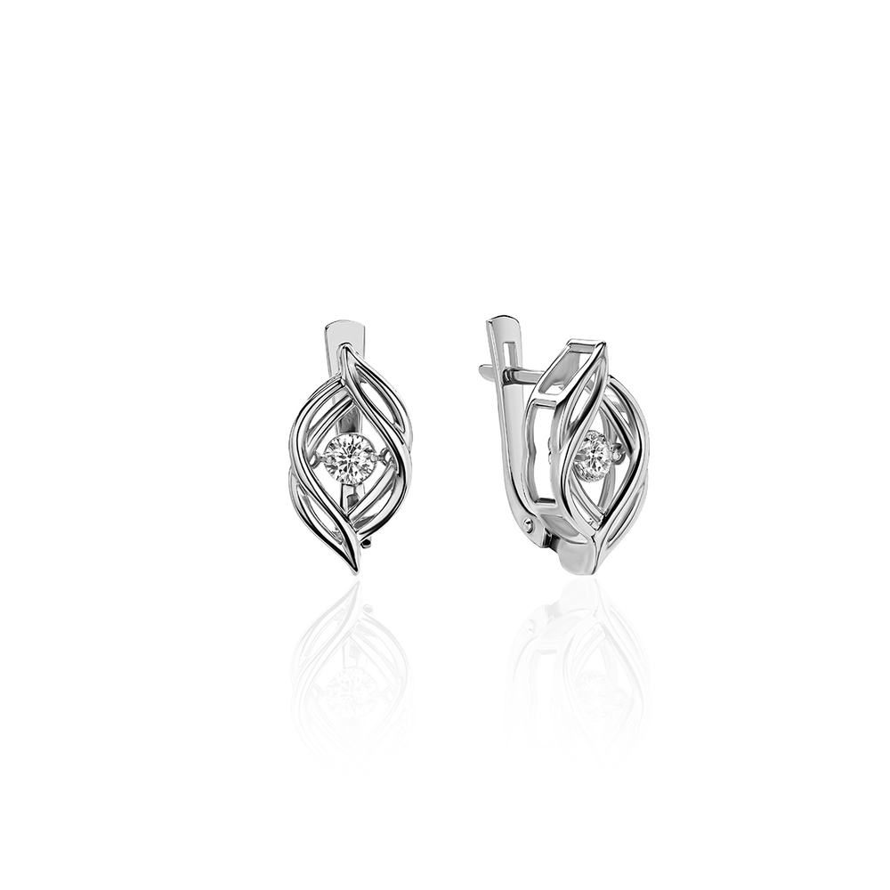 Серьги с фианитом из белого золота 585 пробы JA-S-С1211851