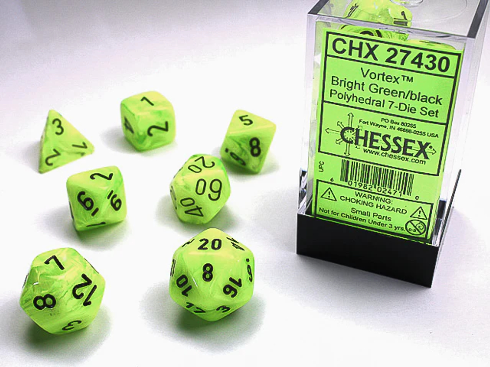 Chessex 7-dice set Vortex - Bright Green/Black - Polyhedral