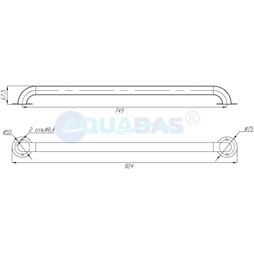 ПР.060.1 Поручень 0,6м х д.32мм гнутый для узких противотоков серии ПТУ