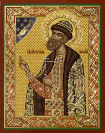 Икона на деревянной основе Игорь св. блгв. вел. кн. 8х6 с тиснением золотой фольгой, в упаковке (Ерм