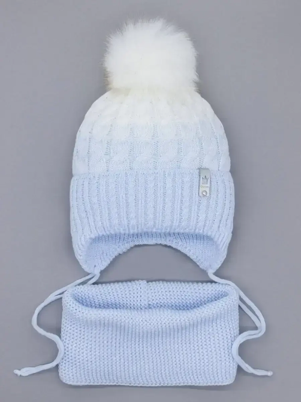 Шапка зимняя вязаная с помпоном и снуд детский