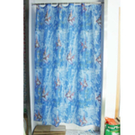 Штора для ванной комнаты полиэстер эконом 170*200 с кольцами Рыбы на голубом YQL-1289