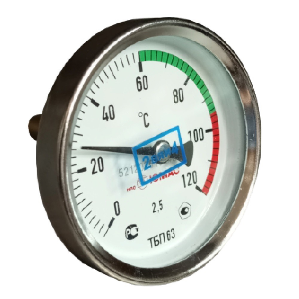 Термометр биметаллический осевой Дк63 L-50мм G1/2" 120C