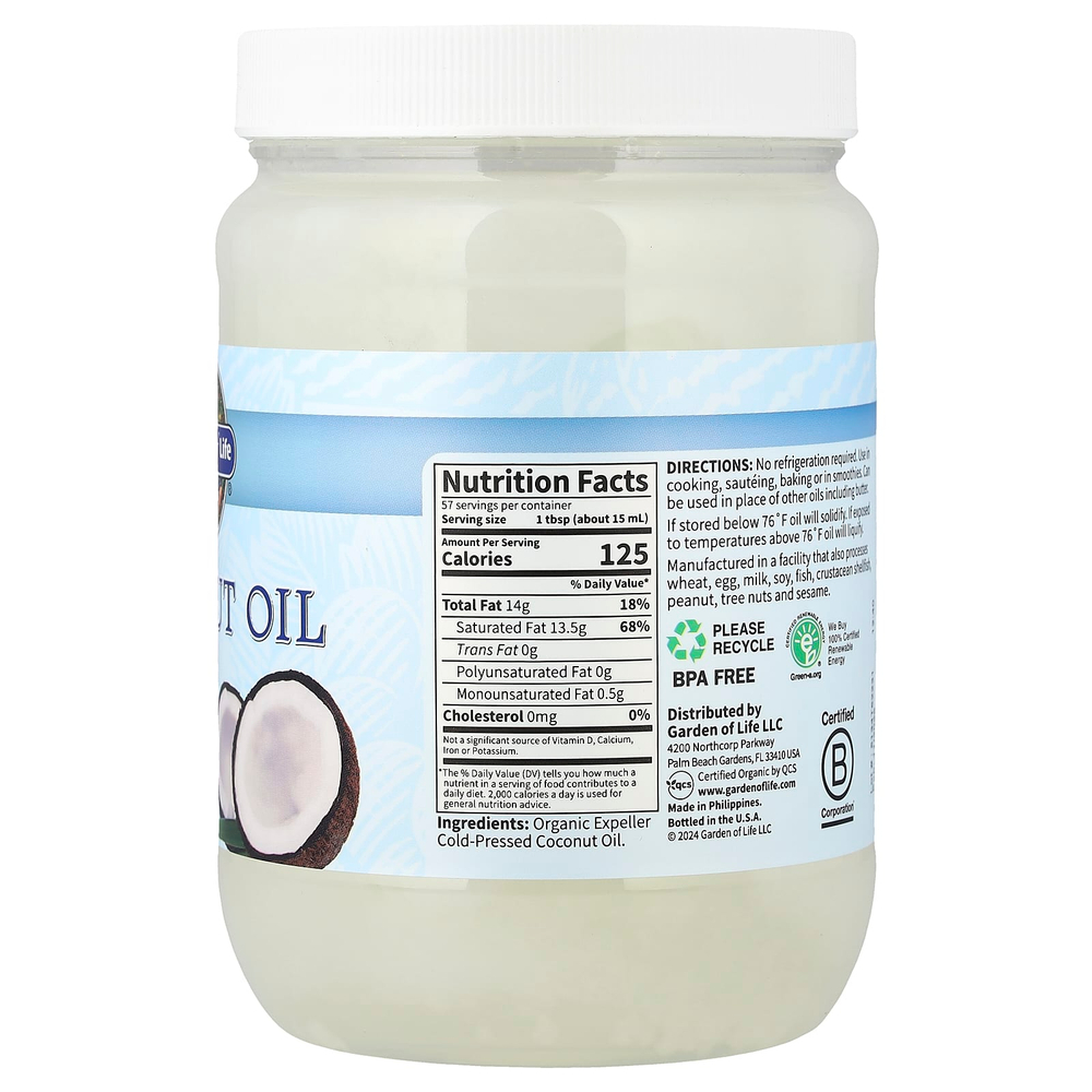 Garden of Life, Неочищенное кокосовое масло холодного отжима, 858 мл (29 жидких унций)