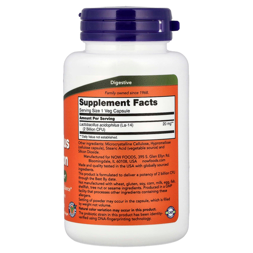 NOW Foods, ацидофильные бактерии, 2 млрд КОЕ, 100 растительных капсул