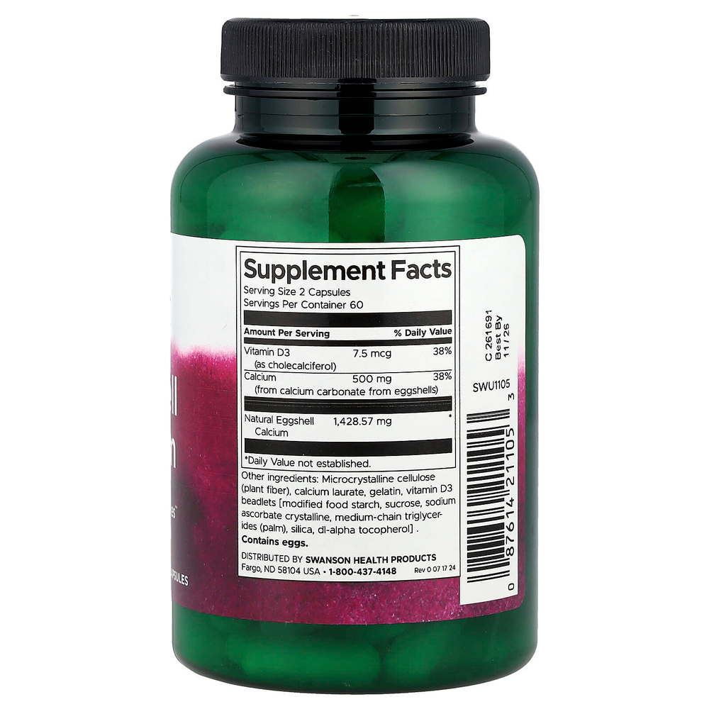 Swanson, Кальций из яичной скорлупы с витамином D3, 120 капсул