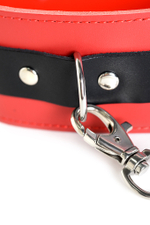 Ошейник кожаный с поводком красно-черный
