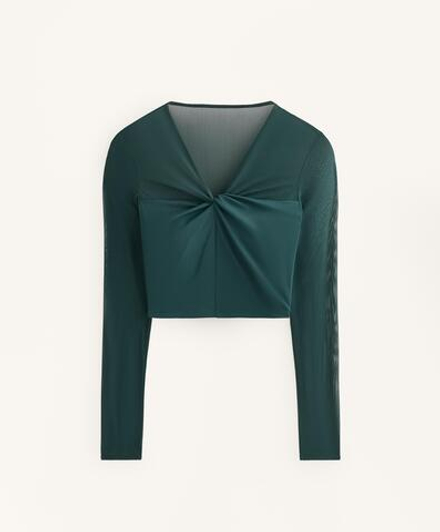 Oysho Топ Comfortlux с длинным рукавом из сетки, бутылочный