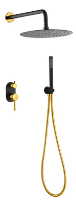 Смеситель встроенный + верхний+ ручной душ Uno. Черный Золото