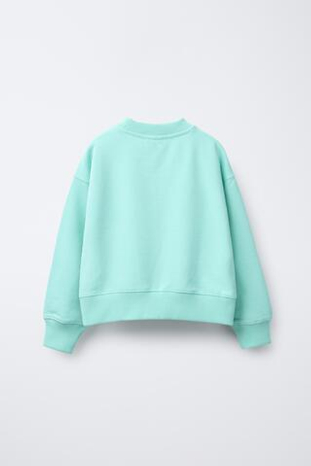 ZARA УКОРОЧЕННАЯ ТОЛСТОВКА С ПРИНТОМ, БИРЮЗОВЫЙ
