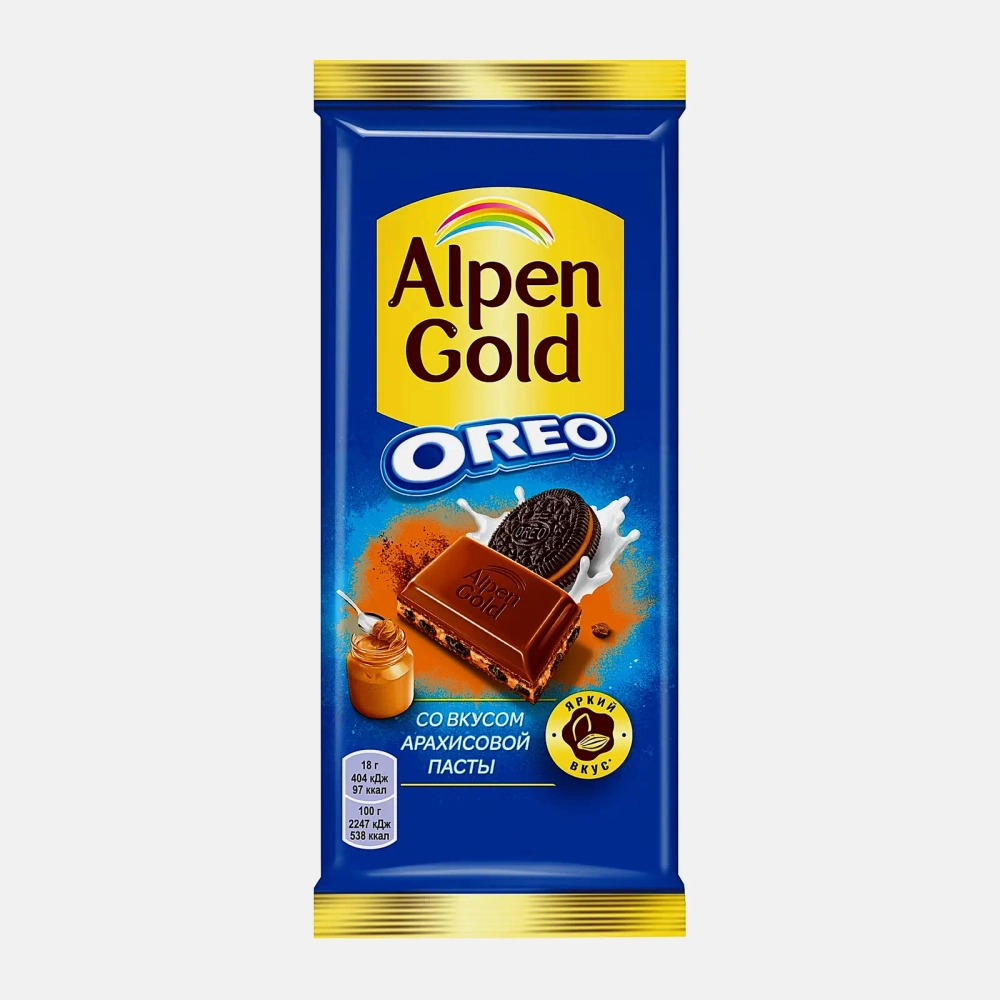 Шоколад Alpen Gold Oreo молочный со вкусом арахисовой пасты 85г
