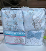 Комплект в кроватку 18 предметов "Праздник для слонёнка" голубой, сатин