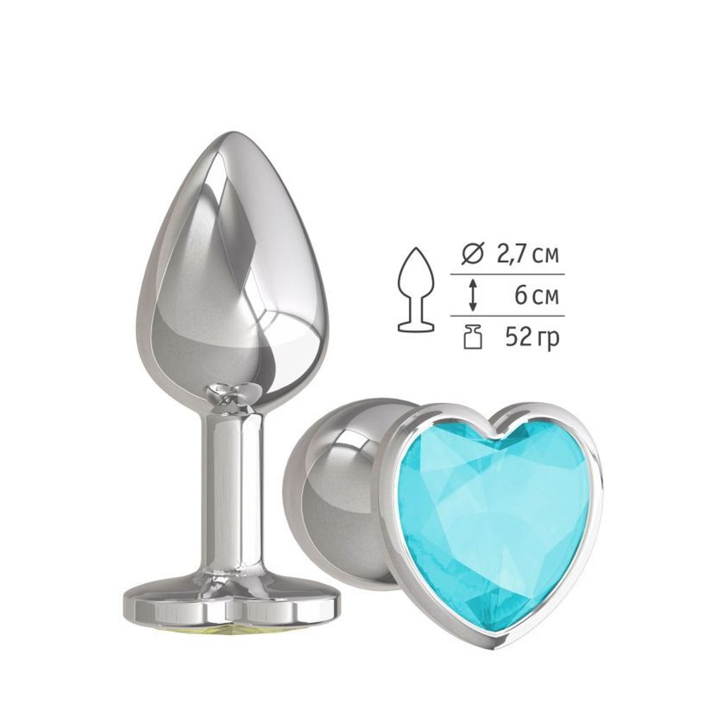 514-05 AQUA-DD / Анальная втулка Silver с голубым кристаллом сердце маленькая