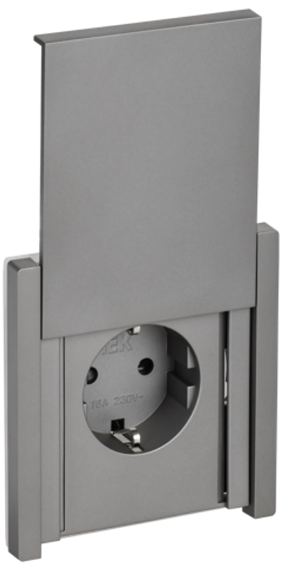 FORTE&PIANO Розетка 1-местная с заземлением с защитными шторками и крышкой безвинтовое крепление 16А IP44 FP519 сталь IEK